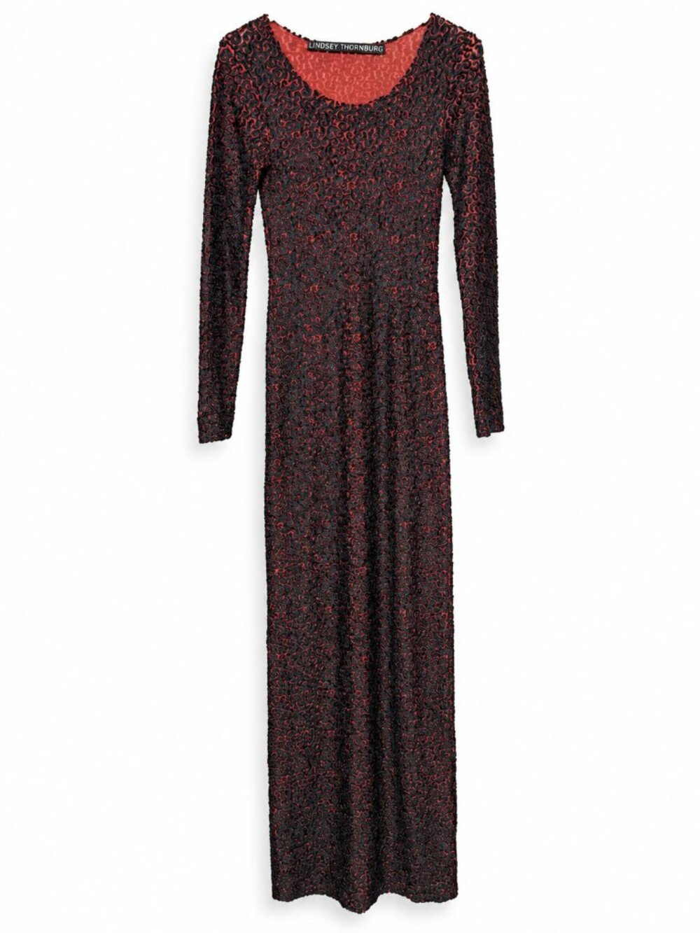 Lindsey Thornburg Black & Rust Red Long Sleeve Maxi Dress